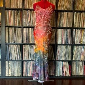 rainbow silk vintage upcycled prom wedding ritual event slip dress vintage ♻️🌈